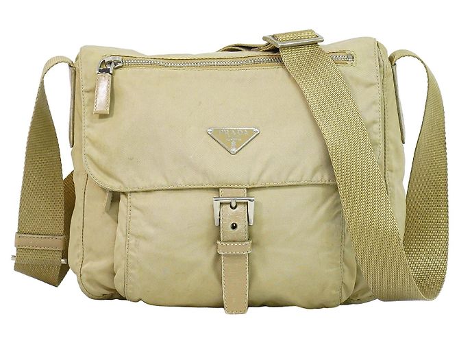 Bolsa Messenger Prada Buckle Tessuto Small Bege