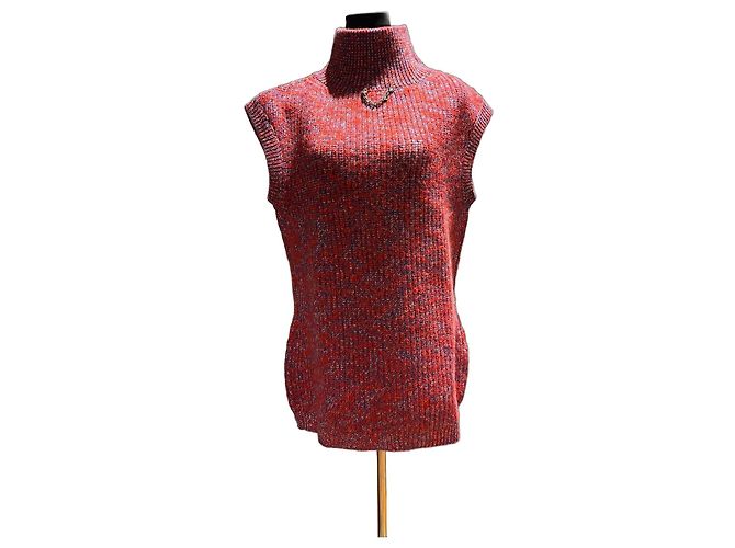 Louis Vuitton Ärmelloses Strickoberteil mit Rollkragen und LV-Anhänger Weiß Rot Blau