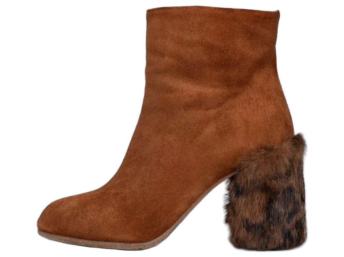 Miu Miu Suede Ankle Boots with Chic Fur Heel, Size 35 Pre-owned