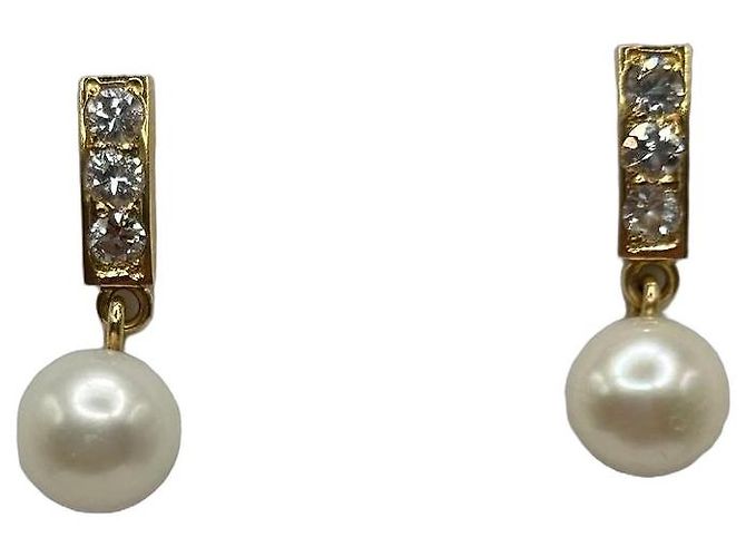 Autre Marque Brincos pendentes em ouro amarelo com pérolas e diamantes Branco Dourado