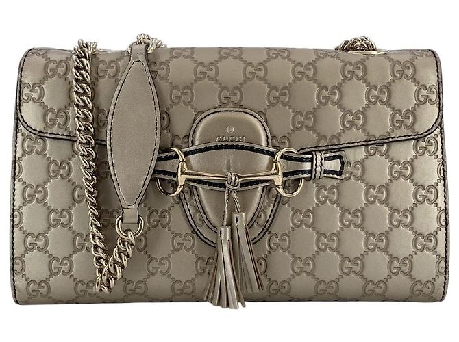 Gucci Bolsa de Ombro Emily em Couro Microssima Tom Dourado com Corrente
