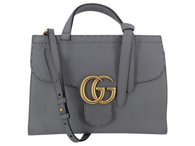 Gucci Bolsa de Ombro e Mão 2 em 1 Marmont com Aba em Couro Cinza