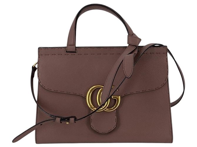 Gucci Bolsa de ombro com aba e alça superior Marmont em couro mauve pink Rosa