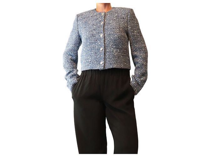 Anine Bing Giacca in tweed blu con bottoni