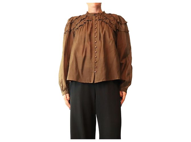 Autre Marque Baumwollbluse in Dunkelkhaki - size UK 12 Grün