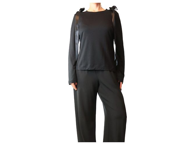 Simone Rocha Top preto de manga comprida com detalhe de laço - size M