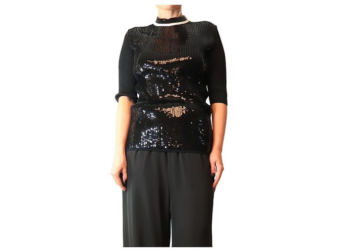 Céline Strickpullover mit Pailletten in Schwarz - Größe M