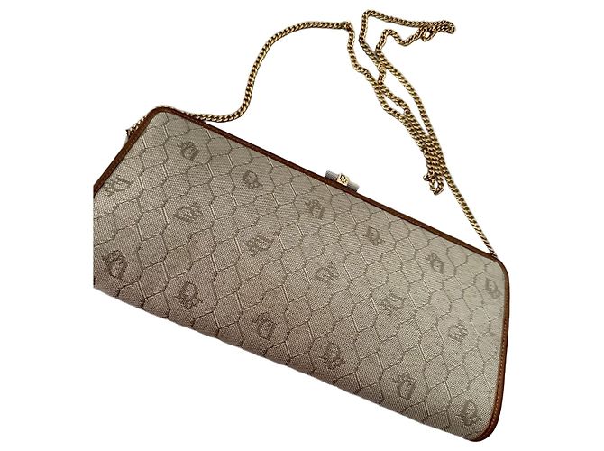 Christian Dior Clutch Dior Monogram Bege e Couro Castanho Marrom
