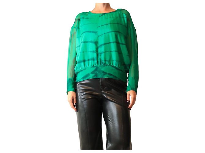 Autre Marque Transparentes Tie-Dye-Bluse in Grün - size M