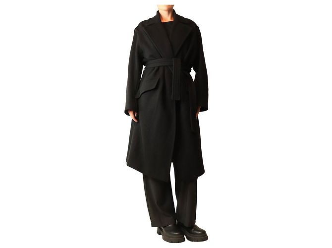 Iro Black thick coat with belt - size UK 10