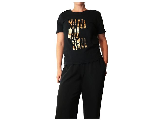 Autre Marque Top con logo grafico nero e oro - size M