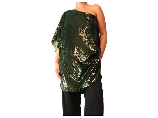 Autre Marque Robe mini à sequins verte une épaule - size M