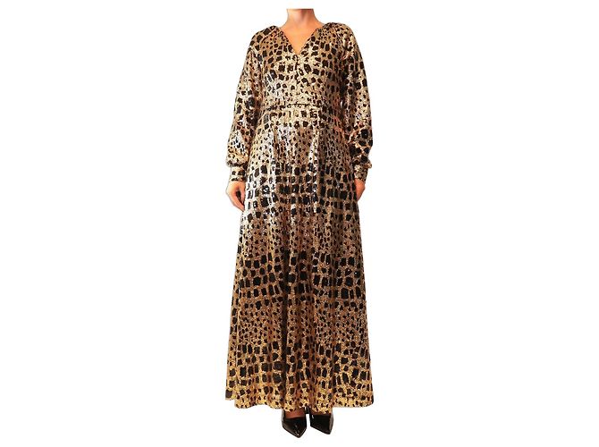 Antik Batik Baguy Maxi-Kleid in Schwarz und Gold - size M Golden