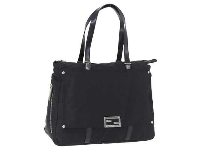 FENDI Zucchino Canvas Tote Bag Black Silver