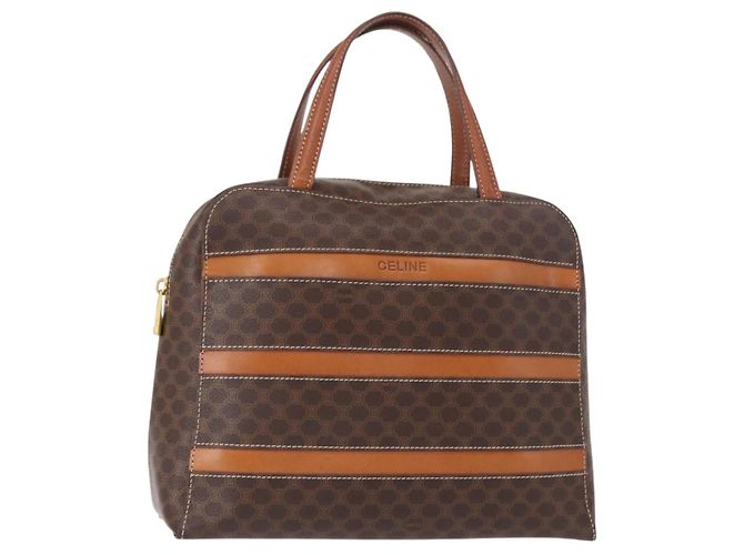 Céline CELINE Sac à main en toile Macadam PVC Cuir Marron Or