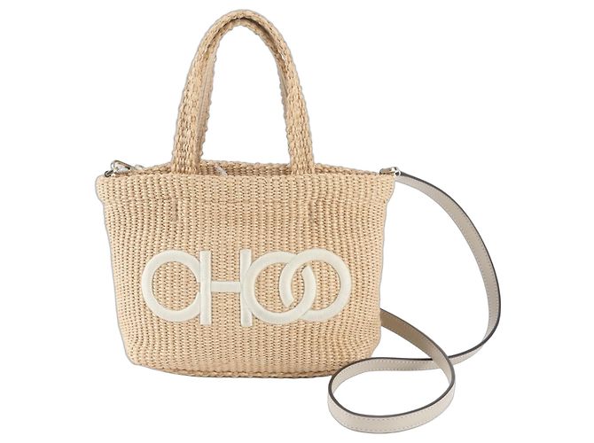 Sac Panier en Raphia Jimmy Choo Beige