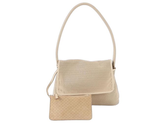 Gucci Perforated Leather Shoulder Bag Beige