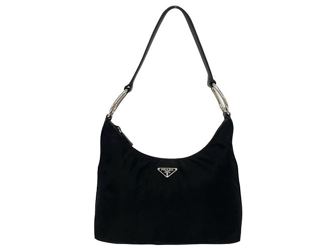 Bolsa de ombro Prada em Tessuto Pocono com placa de logo triangular Preto