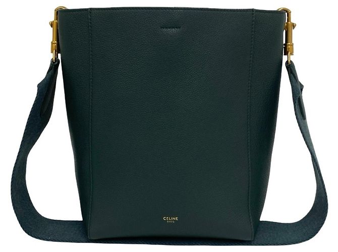 Céline Bolsa Bucket Celine Sangle em couro gofrado Verde