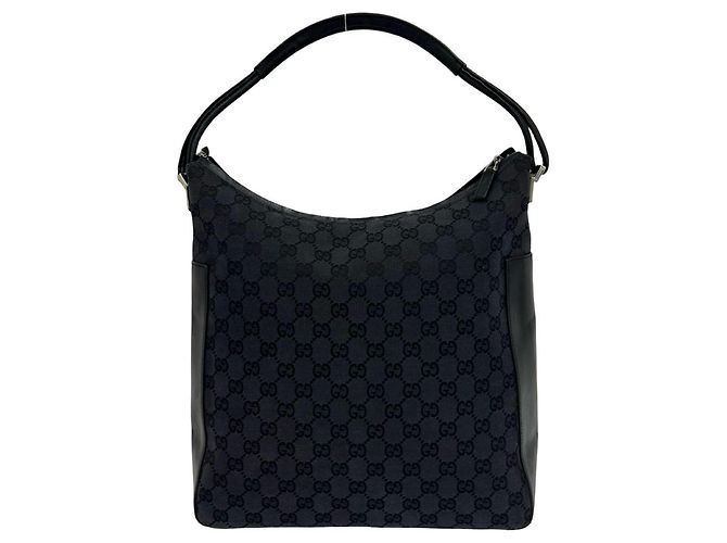 Gucci GG Logo Pattern Canvas Leather Tote Black