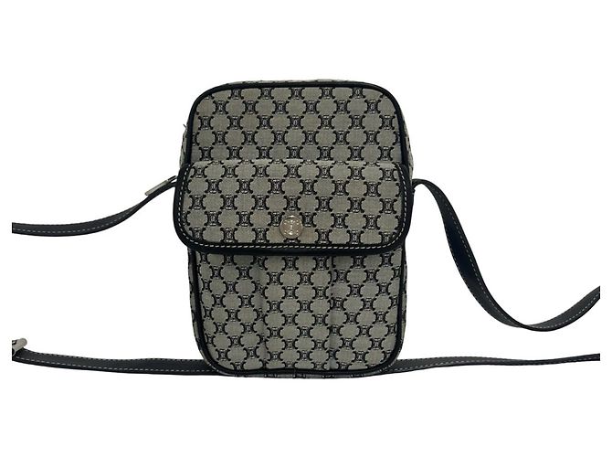 Céline Celine Macadam Blazon Triomphe Pattern Shoulder Bag Pouch Brown Black