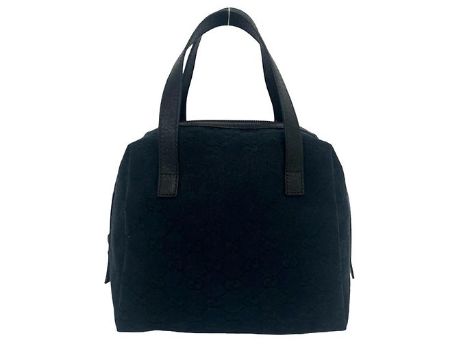 Gucci GG Pattern Canvas Leather Handbag Black