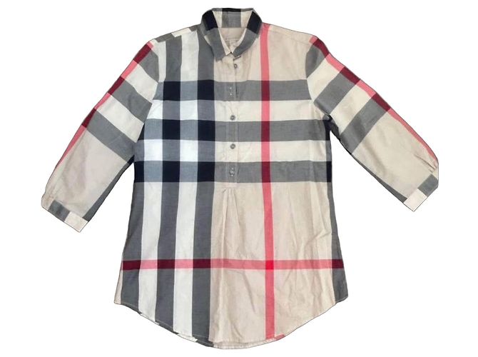 Camisa Túnica de Algodón Burberry Brit Check Negro Roja Beige Gris