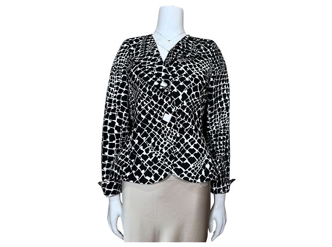 Autre Marque Elegance Paris Blazer mit abstraktem Schwarz-Weiß-Print