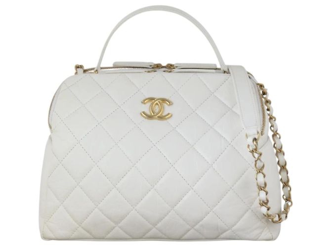 Borsa Bowling Chanel in vitello invecchiato bianca Bianco