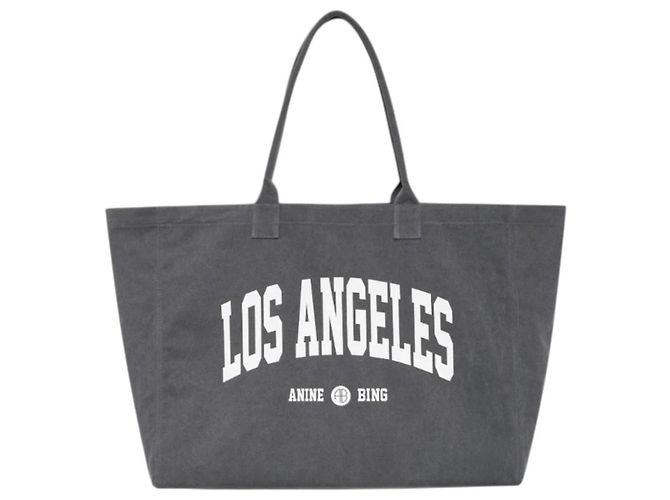 ANINE BING Leo canvas tote Paris University - grey washed Gris