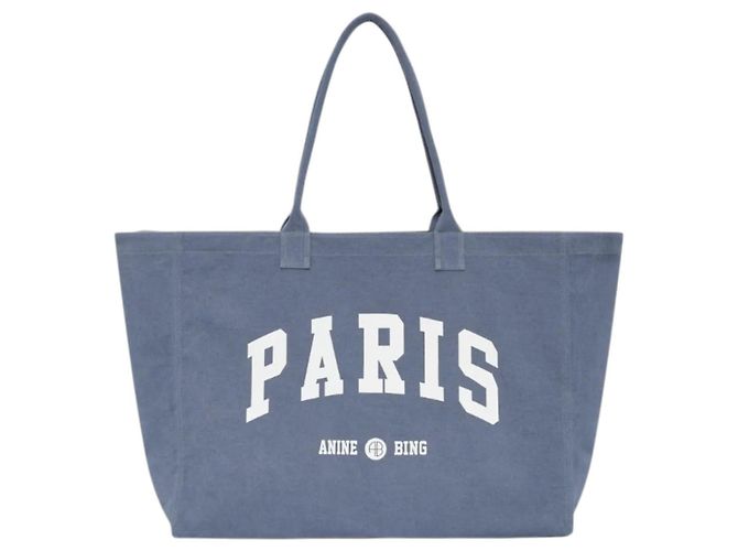 ANINE BING Leo canvas tote Paris University - blue washed