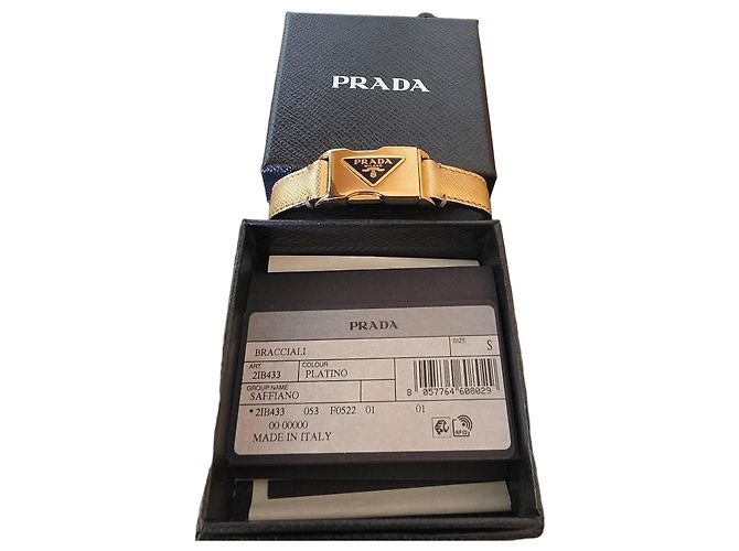 Pulseira Prada em Pele Saffiano Ouro Dourado