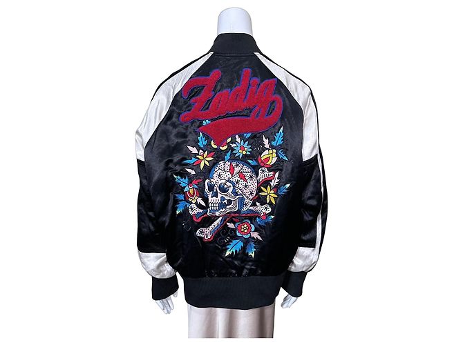 Zadig & Voltaire Giacca Bomber "Lady" Ricamata Teschio Nero Bianco Multicolore