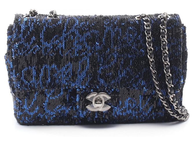 Borsa a tracolla Chanel Mini Matelassé 20 Nero Blu