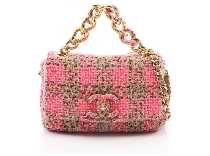 Chanel Coco Mark Turnlock Check 2-Way Shoulder Bag Brown Pink Multiple colors