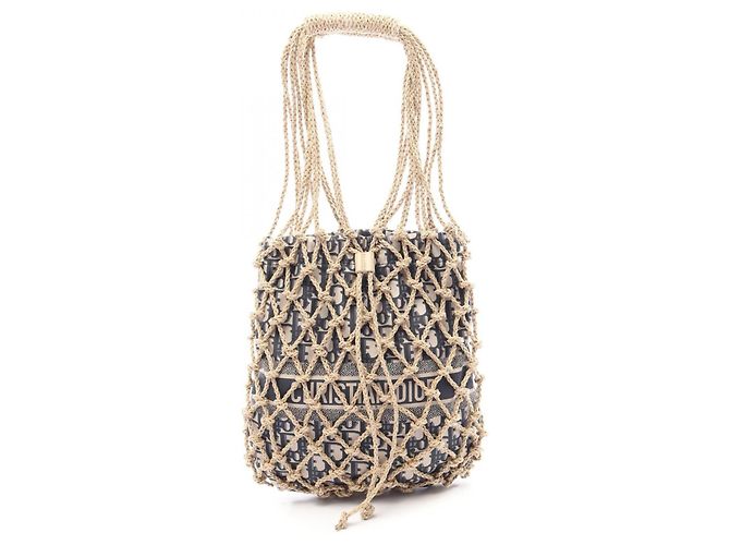 Borsa Christian Dior Dior Oblique Beige Blu navy