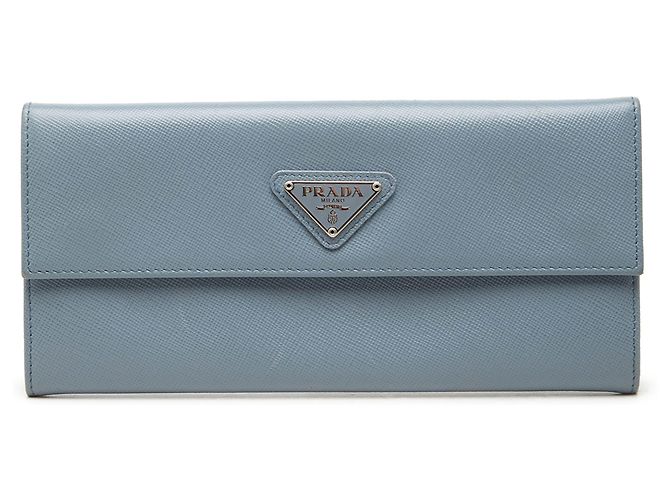 Prada Blue Saffiano Continental Long Wallet Light blue