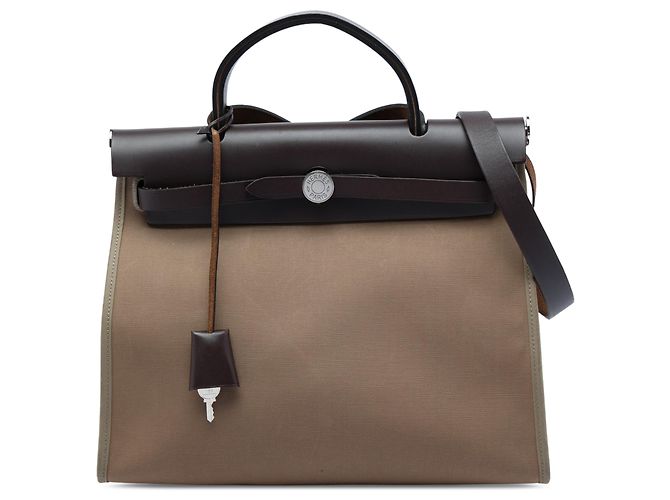 Hermès Brown Toile Herbag Zip 31 Marron Marron clair