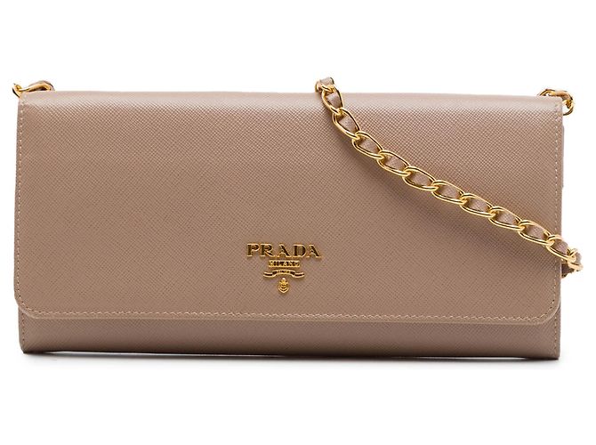 Prada Brown Saffiano Wallet on Chain Flesh