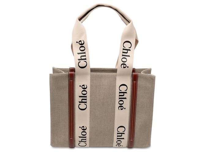 Sac Cabas Woody Medium en Toile Beige Chloé