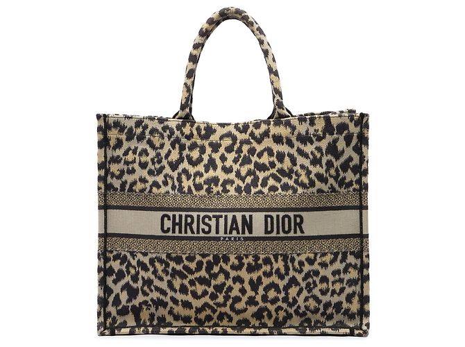 Dior Brown Mizza Large Embroidered Canvas Leopard Book Tote Marrone