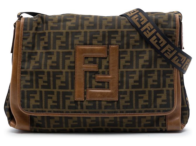 Borsa a tracolla Fendi Brown Zucca Canvas FF Marrone