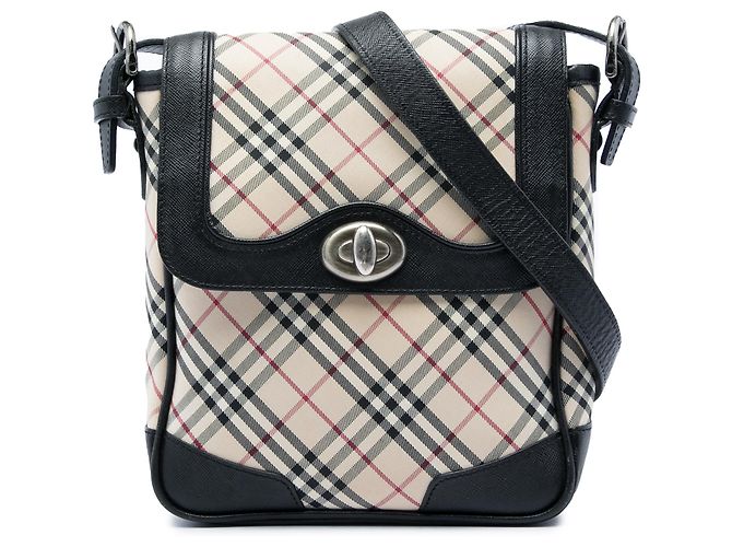 Bolsa Tiracolo Burberry Beige Nova Check Canvas Marrom Bege