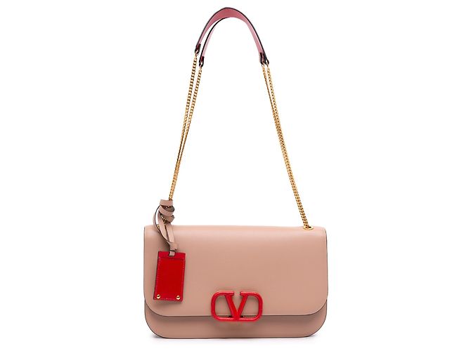 Bolsa de Ombro Valentino VLock em Couro Castanho Medium Marrom Carne