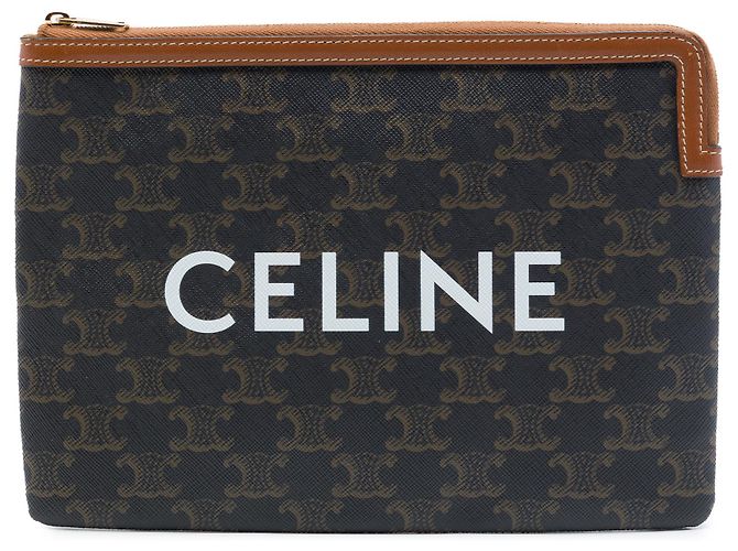 Céline Pochette Celine Small Triomphe en toile enduite marron Marron foncé