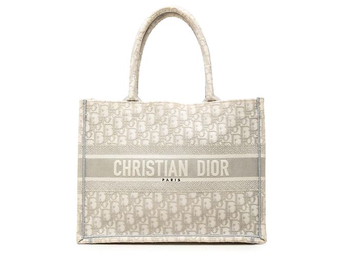 Bolso Book Tote Dior Gray Medium de lona bordada Oblique Castaño