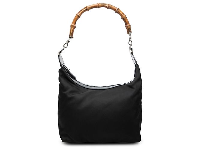 Bamboo Bolsa de Ombro Gucci em Nylon Preto com Bambu