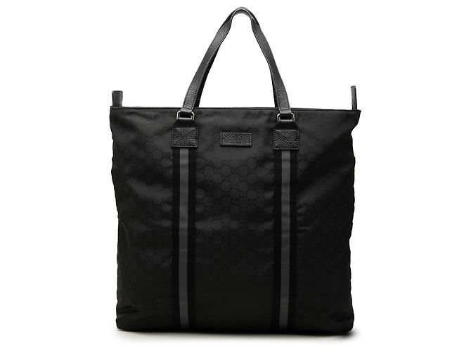 Tote Gucci in nylon GG nero con banda Web