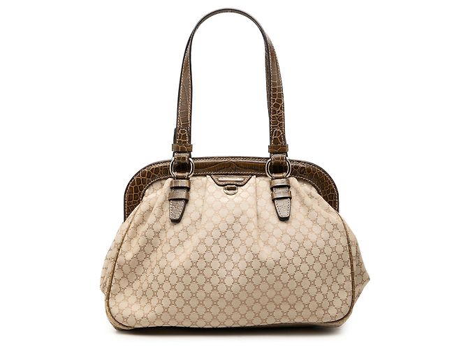 Céline Bolso Celine Beige Macadam Canvas con borla y cierre
