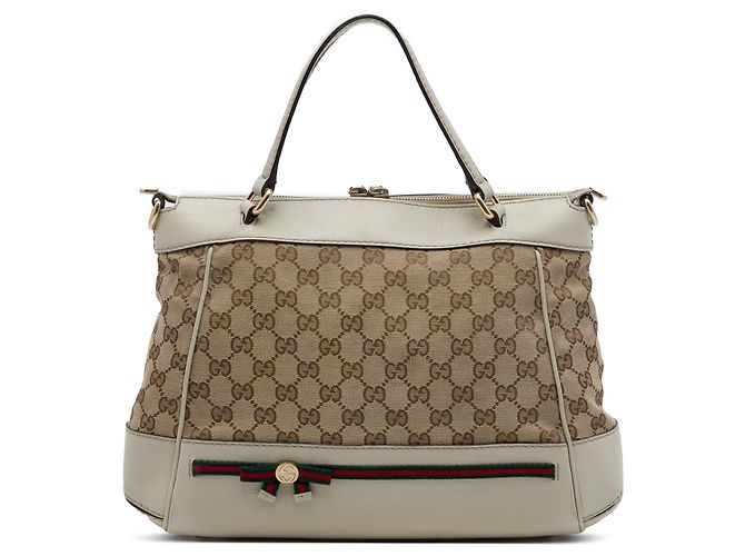 Bolsa Mayfair Gucci em lona GG bege com faixa Web